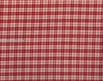 Red Cream Plaid Homespun Fabric - Shabby Chic Cotton Material   H-701R