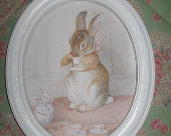 Original Beatrix Potter Illustration   Bunny Framed in Vintage Frame