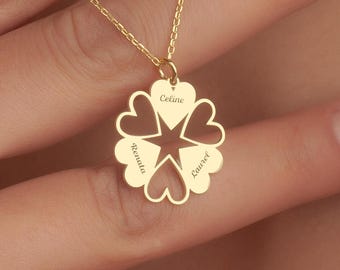 Personalized Necklace for Mom With Kids Names | Custom Gold Name Necklace, Multiple Engraved Heart Family Name Pendant, Gift for Mom