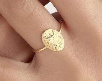 Personalized Engraved Tarot Ring | Custom Minimalist Tarot Card Jewelry, Dainty Zodiac Sun and Moon Statement Ring, Minimalist Gift for Her