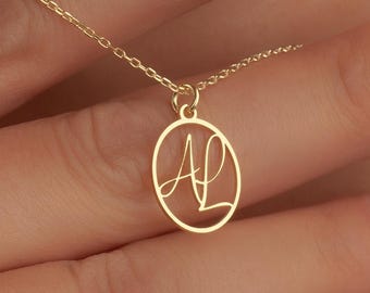 Benutzerdefinierte Gold erste Halskette | Personalisierte Goldmonogramm-Halskette, zwei Buchstaben Schmuck, Paar-Halskette, Goldanhänger-Geschenk für sie und ihn