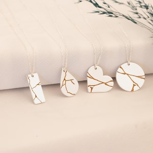 Japanese Kintsugi Gold Art Jewelry | Kintsugi Healing Fractures, Custom Art Deco Pendant, Kintsugi Heart Pendant, Kintsugi for Women and Men