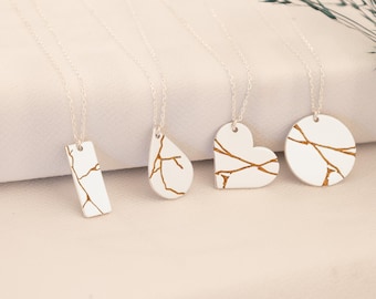 Japońska złota biżuteria artystyczna Kintsugi | Kintsugi leczący pęknięcia, niestandardowy wisiorek w stylu art déco, wisiorek w kształcie serca Kintsugi, Kintsugi dla kobiet i mężczyzn