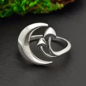 Moon Ring* Mushroom * Sterling Silver* Minimalist Jewelry* Trendy