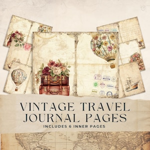 Junk-Journal Passport Digital, Druckbare Seiten, Vintage Reise, Karte Seiteneinlage, Floral, Scrapbook, gealtertes Aquarellpapier, 8.5x11, JJ004