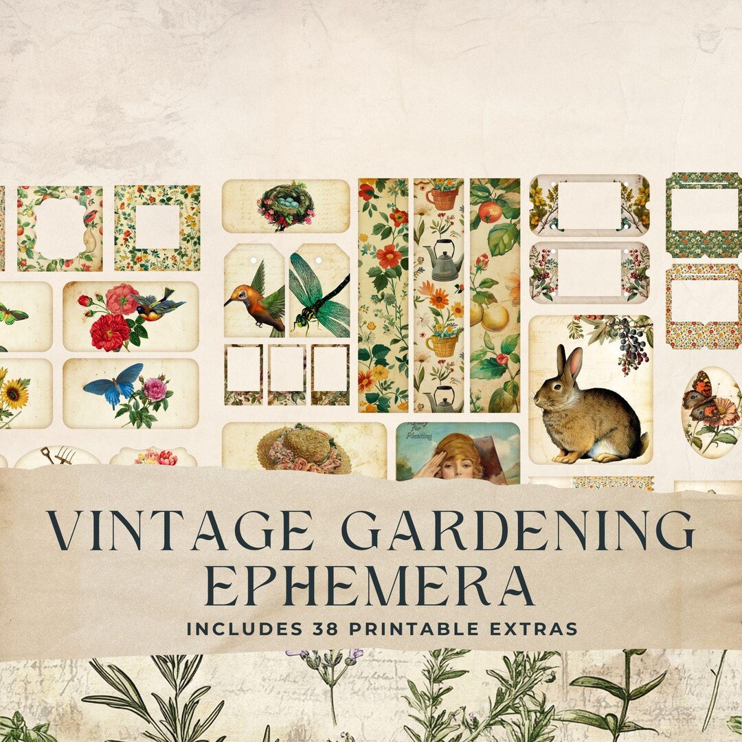 Vintage Gardening Junk Journal Ephemera Pack, Flower Seed Packet ...