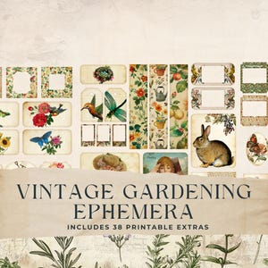 Vintage Garten Junk Journal Ephemera Pack, Blumensamen Paket, Floral, Jugendstil, Aquarell Scrapbook Verzierungen, 8.5x11, JJ014