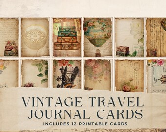 Vintage Travel Junk Journal Cards, Passport Digital, Collage, Luggage, Floral, Scrapbook Embellishment, Ephemera, Writing Card, 8.5x11 JJ004