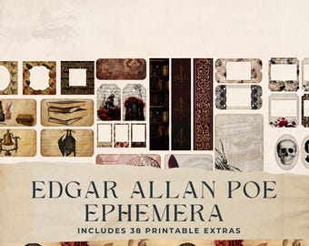 Edgar Allan Poe Junk Journal Ephemera Pack, Gothic Collage Sheet, Macabre Horror Journaling Supplies, Scrapbook Embellishments, 8.5x11 JJ008