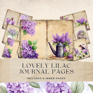 Lila Flieder Junk Journal, Floral Journaling, Shabby Blume digitales Papier, Garten Sammelalbum, Frühling, gealtert, 8.5x11, bedruckbar, JJ016