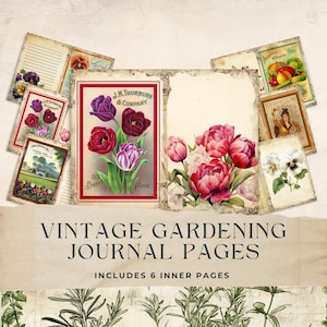 Pacote de sementes de flores Junk Journal Pages, Diário de jardinagem vintage, Papel digital floral, Scrapbook de jardim de primavera, 8,5 x 11, para impressão, JJ014