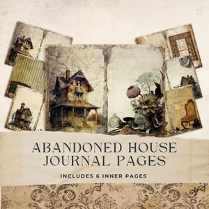 Páginas de diario basura de casas abandonadas, diario espeluznante, papel digital con flores desgastadas, álbum de recortes gótico, espeluznante, envejecido, 8,5 x 11, imprimible, JJ017
