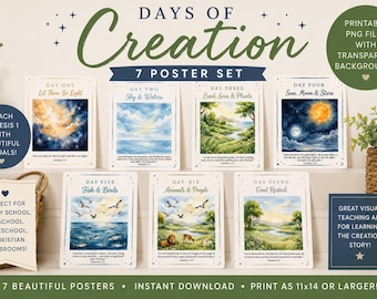 Entstehungsgeschichte Poster | Klassenzimmer Dekor | Genesis 1 Bibel Poster | Sonntagsschule | Christliches Klassenzimmer zum Ausdrucken