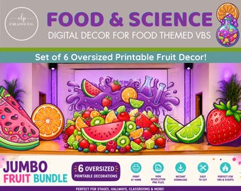 Deko-Set „Früchte für die Kinderbibelwoche“ | Übergroße Frucht-PNG-Ausschnitte | Dekorationen zum Thema Essen | Bühnendekoration | Flurdekoration | Kinderbibelwoche 2027