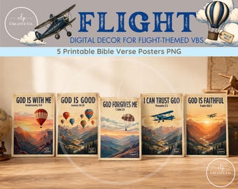 Christliches Reiseposter-Set | Deko für die Kinderbibelwoche | Wandbilder für die Sonntagsschule | Bibelvers-Poster | Deko für die Kinderarbeit | 5 PNG-Dateien