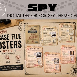 Spy VBS Investigation Files | 6 Printable Case Files | 5-Day Bible Investigation Bundle | Church Decor | Hallway & Classroom Decorations