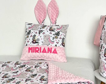 Personalized Pillow for Kids - Custom Name Girl Gift, Baby shower, Toddle, Newborn bedding, Nursery Decor -  With cute Bunny Ears - Cotton
