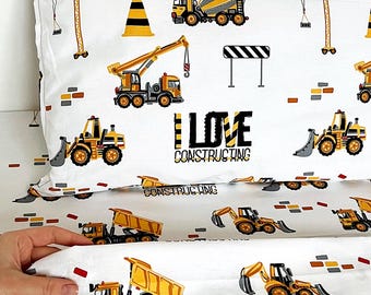 BOYS Truck Bedding, Construction Duvet Cover and Pillowcase - Natural Cotton - Tractors, Diggers Bed Set