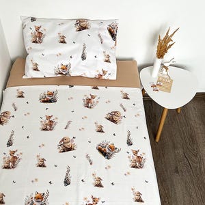 Woodland Animals Bedding Set - Duvet Cover and Pillowcase - Fox, Bunny, Deer - Soft Cotton Kids Todller Set - Wow Gift for Baby Girl