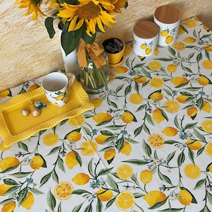 Elegant Lemon Waterproof Tablecloth - Everyday Use Table Cover - Dining Table Kitchen Cottagecore Decor - Yellow Citrus Fruit Table Linen
