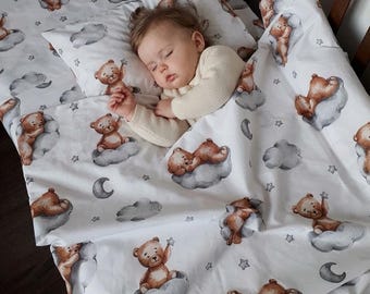 BOHO Cotton Bedding - Duvet Cover & Pillowcase - Teddy Bear Nursery Set - Forest Animal