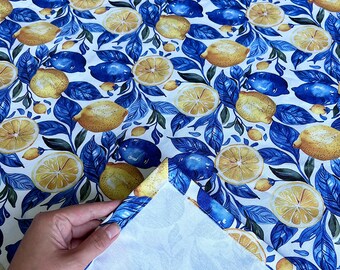 Luxury Lemon Table Cover, Italian Citrus Design for Kitchen, Outdoor - Cotton Tablecloth