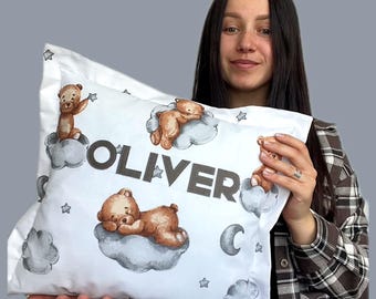 Custom Name Pillowcase 100% Cotton - Birthday Gift, Nursery Decor, Newborn Keepsake  for Baby Boy or Girl - Baby Shower Gift