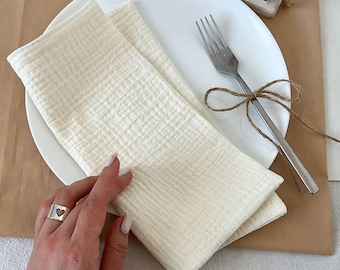 Boho Musselin Servietten - 4er Set - Dinner, Hochzeit, Cocktail und Esstisch Bettwäsche - Kicthen Servietten - Natural Decor - 9 Farben erhältlich