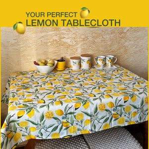 WOW Fruit Table Linen - Lemon Waterproof Tablecloth - Kitchen or Street Decor  - Yellow Citrus Cotton Table Cover - Italian Style Vibes