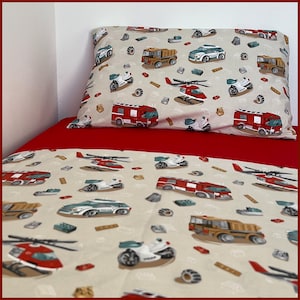 WOW Geschenk für Jungen - Rettungsfahrzeug Bettwäsche Set - Bettbezug und Kissenbezug - Feuerwehrauto, Polizeiauto & Hubschrauber Thema - Baumwolle Kinderzimmer