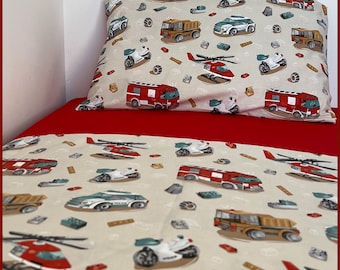 WOW Gift for Boys - Rescue Vehicles Bedding Set - Duvet Cover and Pillowcase - Fire Truck
