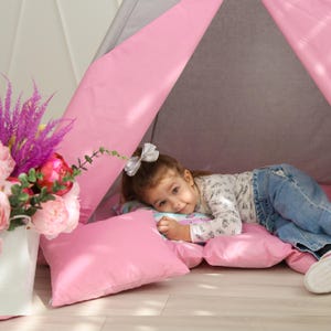 WOW Gift - Playhouse, Teepee Tent for Kids - Cute Pink Grey Design - Reading Nook, Birthday or Nursery Decor for Girls - Toddler Play Tent