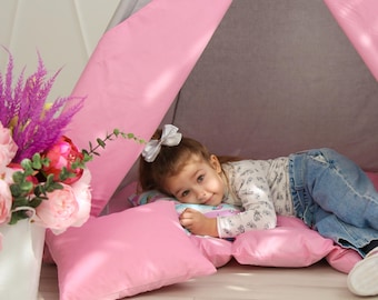 WOW Gift - Playhouse, Teepee Tent for Kids - Cute Pink Grey Design - Reading Nook, Birthday or Nursery Decor for Girls - Toddler Play Tent