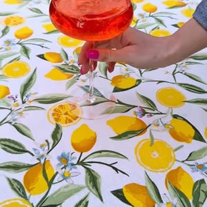 Perfect Lemon Waterproof Tablecloth - Bright Yellow Fruit Print - Cotton Table Cover - Citrus Table Linen - Best Decor - Housewarming Gift