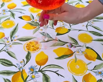 Perfect Lemon Waterproof Tablecloth - Bright Yellow Fruit Print - Cotton Table Cover - Citrus Table Linen - Best Decor - Housewarming Gift