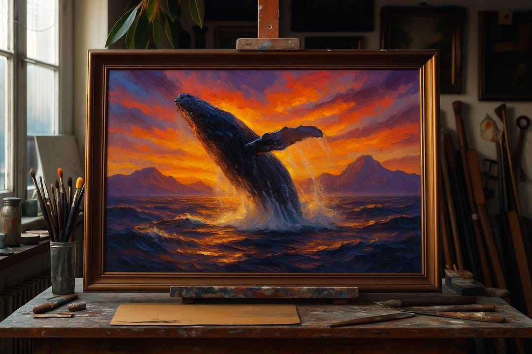 Whale Breaching at Sunset–original Oil Painting of Humpback Whale ...