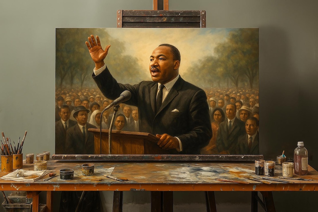 Custom Civil Rights Custom Oil Painting of Civil Rights Leader Giving Speech to Historic ...