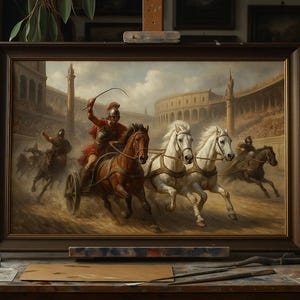 Chariot Race in Circus Maximus – Original Oil Painting of Acient Roman Sport and Spectacle – Ancient Rome Wall Art for Bold Interiors Rome