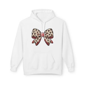 Coquette Bow Leopard Print Soft Fleece Hoodie for Women - Great Mother&#39;s Day Gift, Unisex Hooded Sweatshirt, Stylish Pullover, Trendy Animal