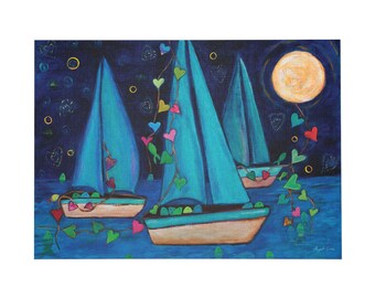 Rompecabezas de barcos en un mar azul y cielo oscuro, 1000 piezas, de Elizabeth Claire