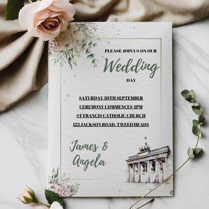 Invitación de boda imprimible, plantilla editable de país, descarga instantánea, invitación de boda de Berlín, plantilla minimalista de ciudad, temática urbana, 13 x 18 cm