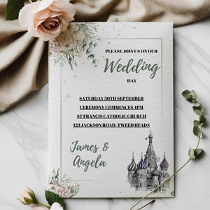 Invitación de boda imprimible, plantilla editable de país, descarga instantánea, invitación de boda en Moscú, plantilla minimalista de ciudad, temática urbana, 13 x 18 cm