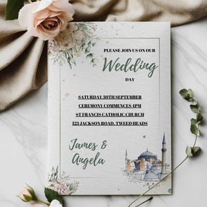 Invitación de boda imprimible, plantilla editable de país, descarga instantánea, invitación de boda en Estambul, plantilla minimalista de ciudad, temática urbana, 13 x 18 cm