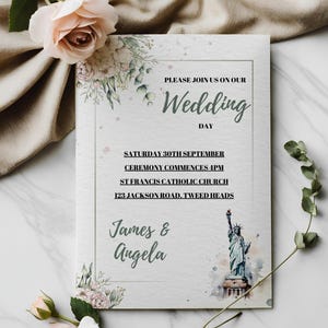 Invitación de boda imprimible, plantilla editable de país, descarga instantánea, invitación de boda de Nueva York, plantilla minimalista de ciudad, temática urbana, 13 x 18 cm