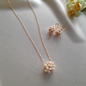 Cream Crystal Beaded Necklace and Earring Set: Gold Chain Jewelry