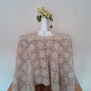 Vintage Hand-Crocheted Lace Tablecloth, 45-Year-Old Square Table Linen,  Heirloom Home Decor, Unique Handmade Lace Tablecloth