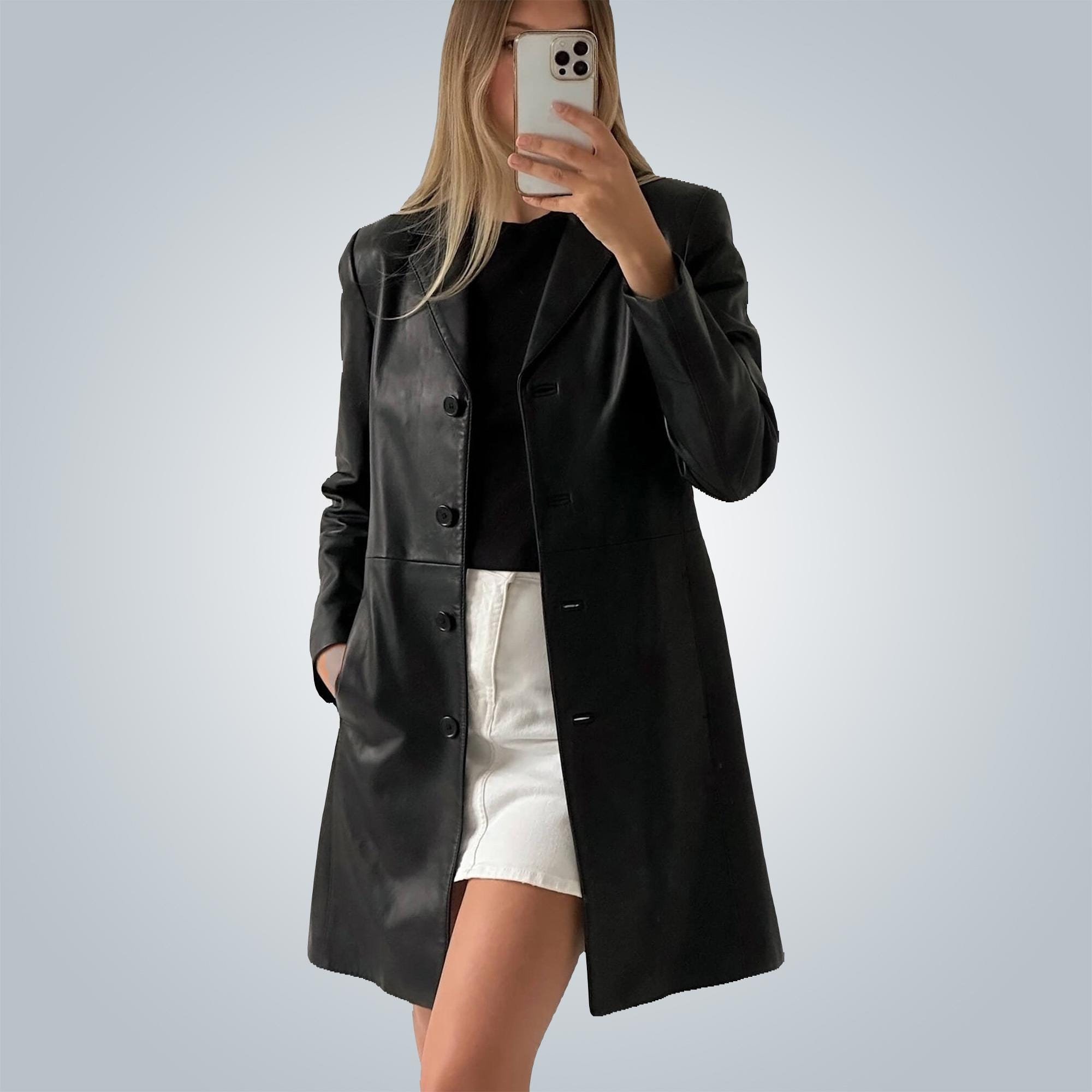 Vintage Leather Long Jacket - Etsy Vintage Leather Long Jacket - Etsy