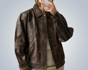 ジャケット・アウター Vnintage leather mods coat Infinity Leather Mens Vintage Black Brown Zip Box Jacket