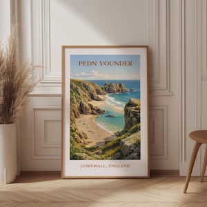 Pedn Vounder Cornwall Travel Poster: Vintage Beach Wall Art Print