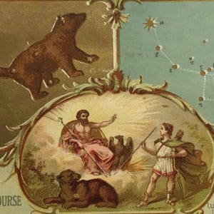 Carte postale ancienne de France – Constellation de la Petite Ourse avec Jupiter et Arcas - Mythologie et astronomie
